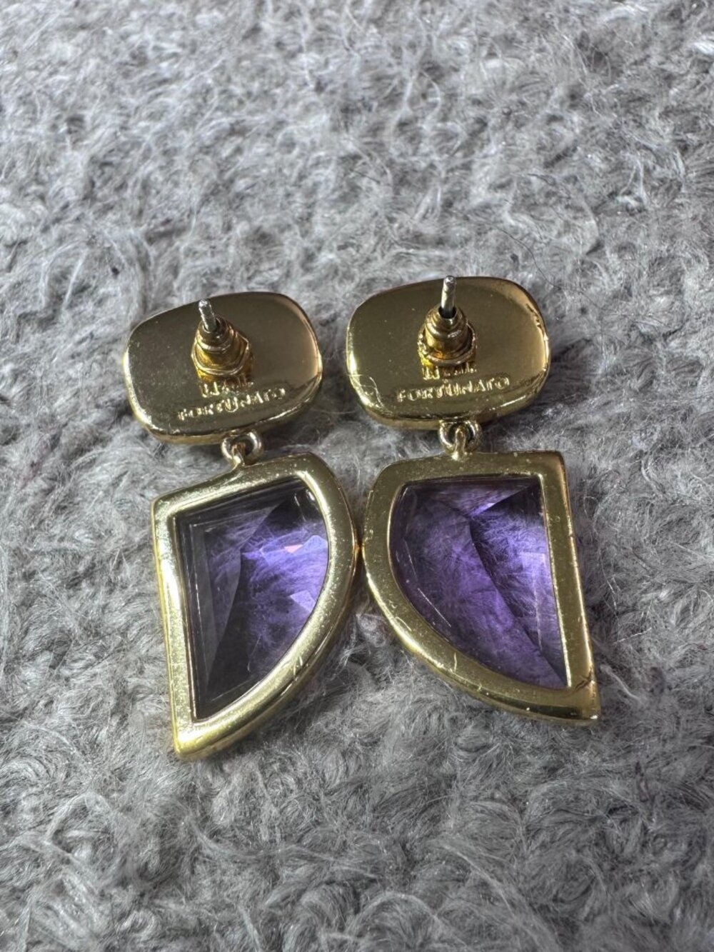 Lizzie Fortunato Violet Crystal Drop Earrings 24k Gold Plated Hydroquartz - Picture 3 of 3